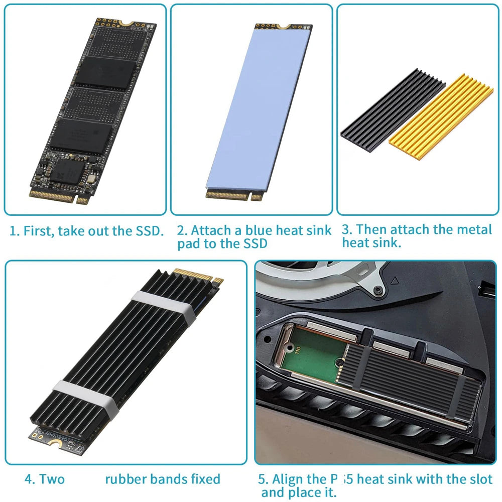 1set M.2 SSD Heat Sink NVME NGFF M.2 2280 Solid State Hard Disk Aluminum Heatsink Cooler Radiator Thermal Cooling Pad for PS5 PC