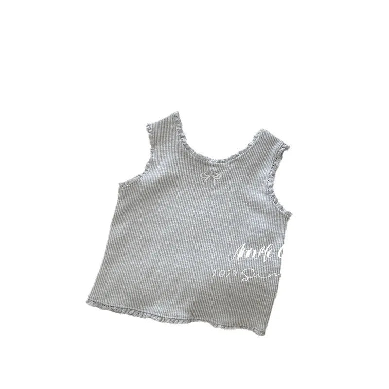 Girls' Ribbed Camisole with Embroidery & Ruffle Trim – Soft Spaghetti Strap Tank Top for Summer, Layering or Beach Wear
