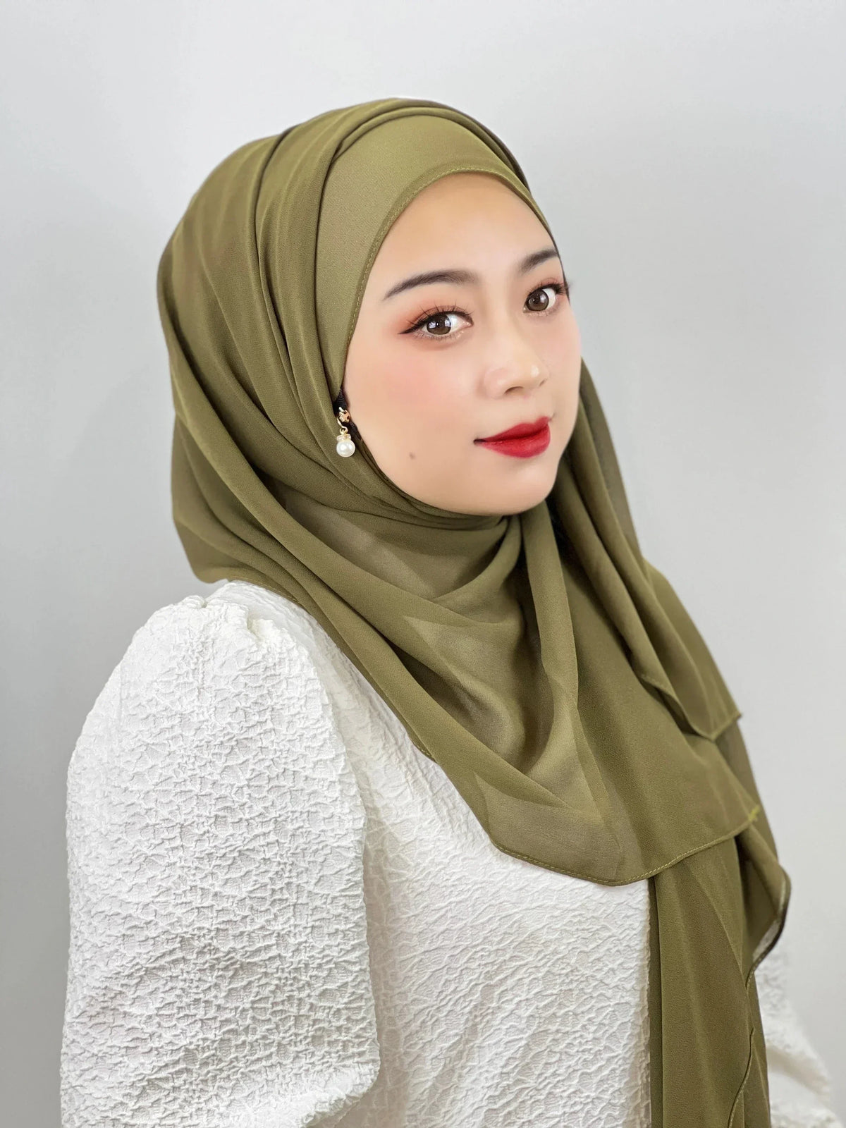 Muslim Hijab Arab Turkish Hijab with Zipper Chiffon Scarf Women's Fashion Plain Hijab Wrap Solid Color Shawl Headscaf 71x180cm