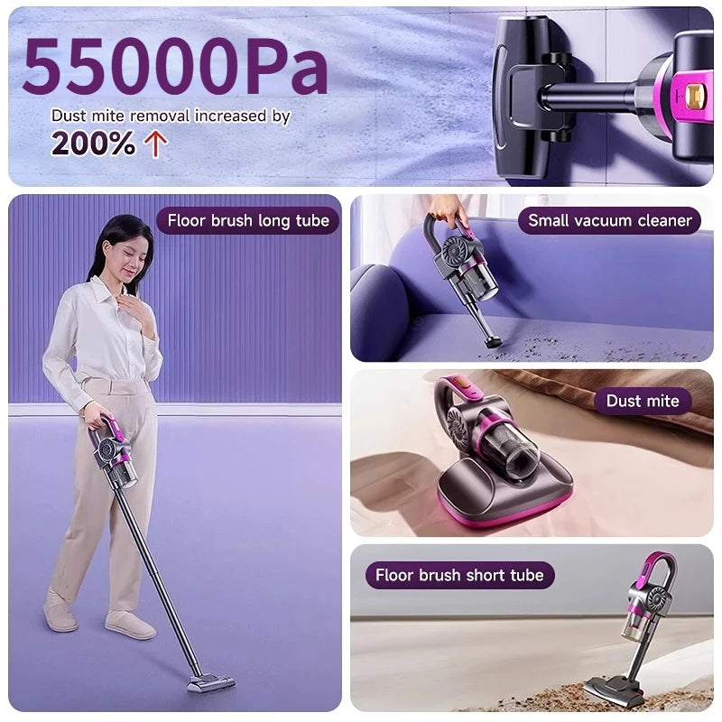 4-in-1 Cordless Stick Vacuum Cleaner 55000Pa Suction Power Powerful  Cordless Rechargeable Lithium Battery for Carpet Floor Pet