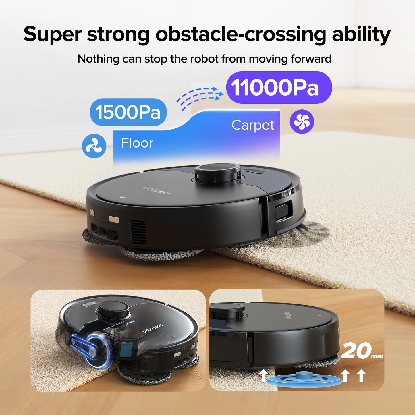 Lubluelu S1000 Robot Vacuum Mop with Self-Cleaning Station 11000Pa 75℃ Hot Water Wash Auto-Dry Carpet Boost Cleaning for Home