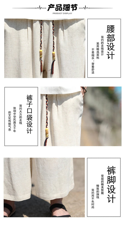 Men Loose Fit Shorts Summer Breathable Casual Pants Wide Leg Linen Cotton Plus Size5XL Comfortable Outdoor Harajuku Trousers Men