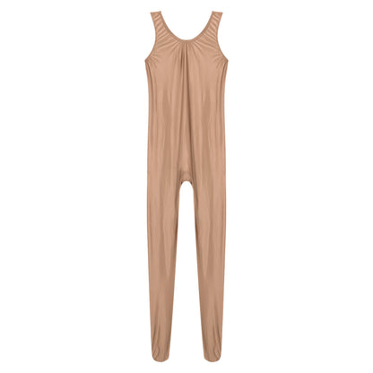 Women's Sleeveless Full Body Bodysuit Glossy Jumpsuit Gymnastics Fitness Swimming Leotard Pole Dance Costume Clubwear Lingerie