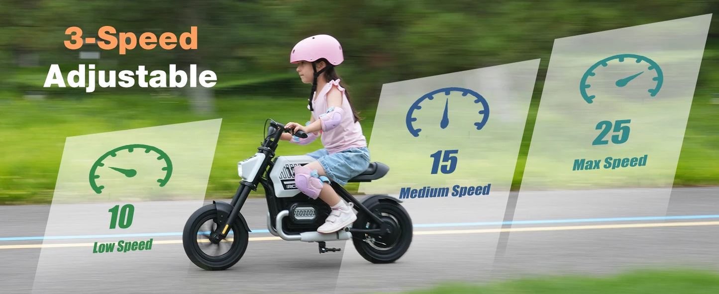 RCB KIDS Kids Electric Motorcycle R9, 200W 24V Rechargeable Ride On Toy, 3 Speed Adjustable, Bluetooth Music LED Light, Max Load 80kg, Outdoor Racing Toy for Children 6+