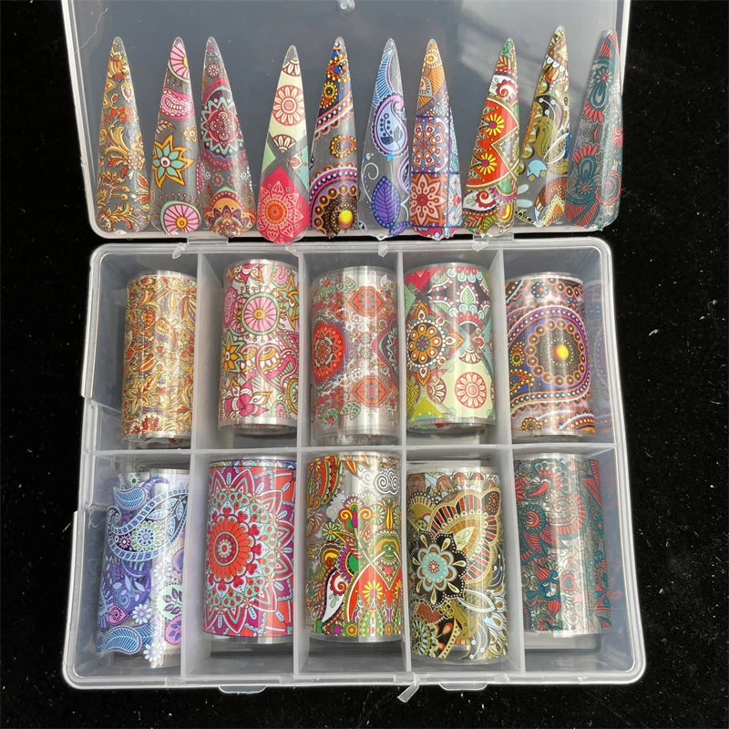 New Flower Nail Foils for Transfer Paper Stickers Floral Adhesive Fruit Nails Wraps Fish DIY Water Marble Nail Art Decorations