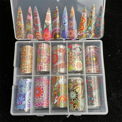 New Flower Nail Foils for Transfer Paper Stickers Floral Adhesive Fruit Nails Wraps Fish DIY Water Marble Nail Art Decorations