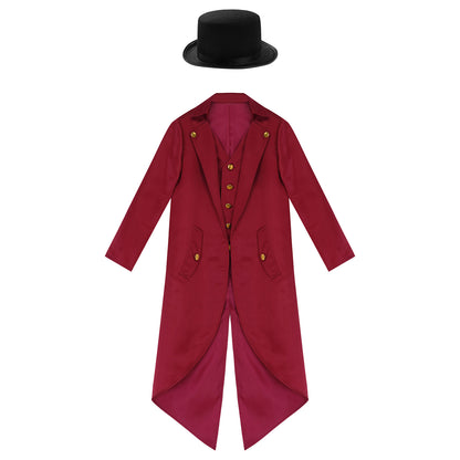 Kids Boys Vintage Steampunk Tailcoat Jacket Halloween Costume Gothic Medieval Clothes Court Uniform Magician Ringmaster Cosplay