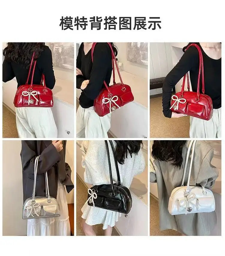 Fashionable Underarm Bow Bag for Women 2024 Korean Edition New Simple Leisure Pillow Bag Trendy Versatile Shoulder Bag