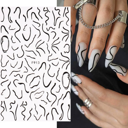 Black and White Love Flowers Line Art 3D Stickers Nail Decals Nail Art Accessories Butterfly Rose Nail Stickers Nail Sliders