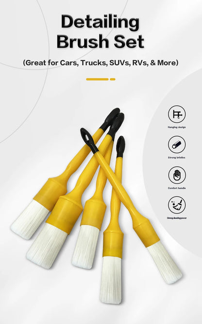 Lucullan Durable But Not Hard 5 PCS Set PBT White Plastic Hair Interior and Wheels Cleaning Tools Car Detailing Brush