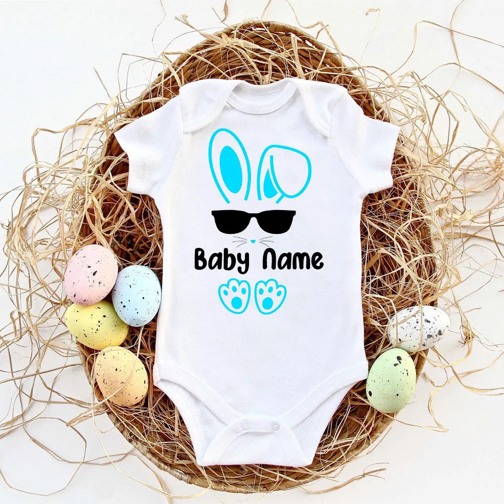 Custom Name Baby Easter Bodysuits Personalised Bunny Newborn Clothes Boys Girls Long Sleeve Jumpsuit Easter Party Infant Outfits