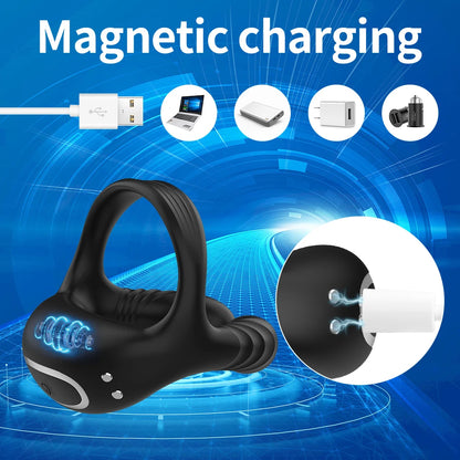 Vibrating Cock Ring for Men Silicone Penis Rings Intense Vibration Mens Vibrator Longer Harder Stronger Erection Adult Sex Toys