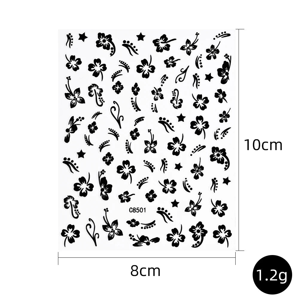 1pc 3D Hibiscus Flowers Nail Sticker White Black Flower Petals Adhesive Decals Pink Golden Floral Slider For Nail Art Decoration