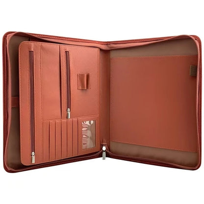 AAY-Vegan Leather Folder Zippered Closure Portfolio for Business IPad/Table and Card Interview Resume Binder