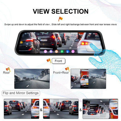 Podofo 4K Dashcam 9.66'' Mirror Dash Car Camera Rear Camera  Video Recorder Night Vision Loop Recording G Sensor 24H Parking Monitoring