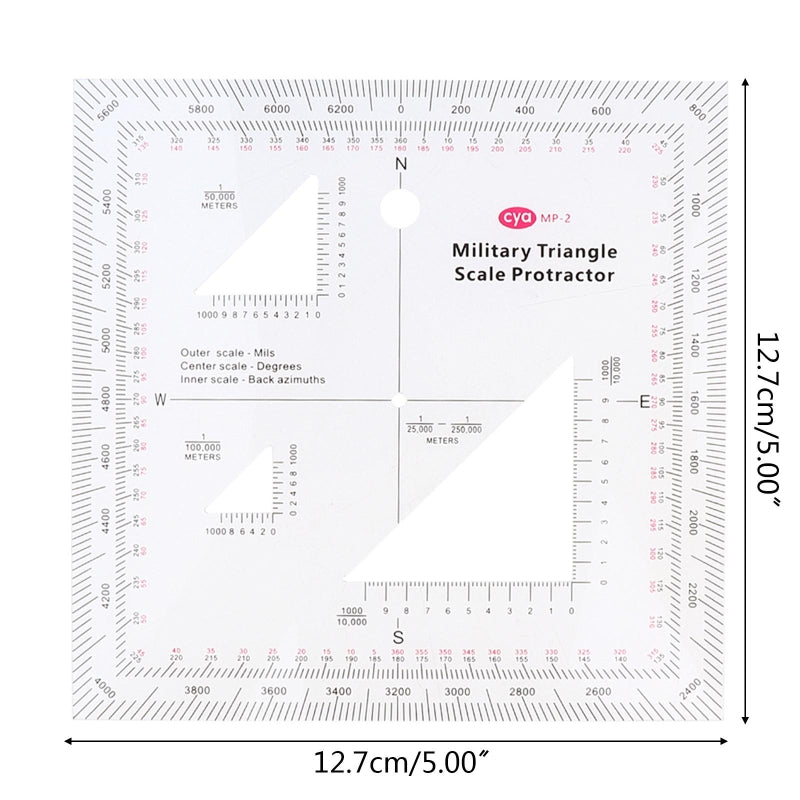 5x5'' Military MGRS Coordinate Scale Map Reading and Land Navigation Topographical Map Scale Protractor 3 Kinds of Scale