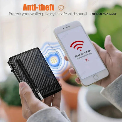 Rfid Wallet Credit Card Holder Luxury Business ID Holder Card Slim Pop Up Metal Minimalist Purse Smart Money Bags with Zipper