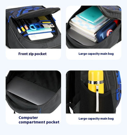 Boys Black Football Backpacks Hard Shell Orthopedic Middle School Student Book Bags USB Charge Multifunctional Bagpack