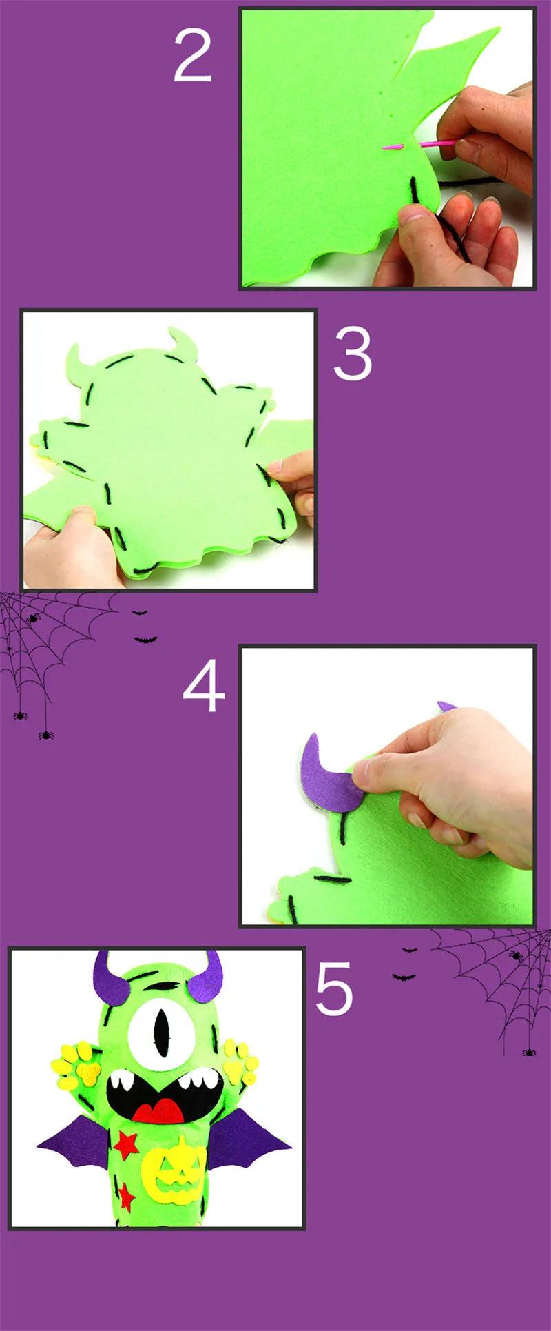 3Pcs Halloween Hand Puppet DIY Craft Toy Felt Sewing Kit Hand Finger Story Puppet Kindergarten Creative Children Educational Toy