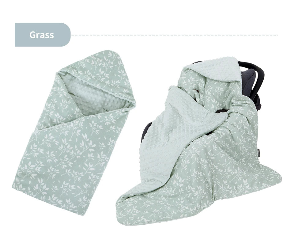 Newborn Baby Blanket In Baby Car Seat Basket 0-3 Months Swaddle Wrap With Windproof Hooded For Outside Travel Boys Girls