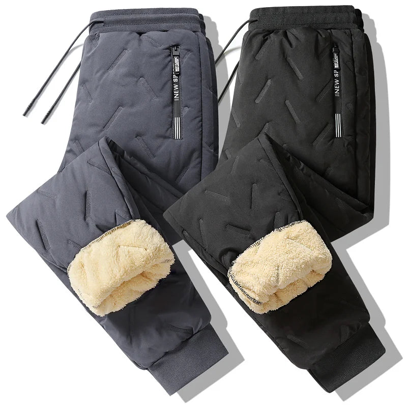 Winter Sweatwear Men Plush Thick Fleece Sweatpant Lambswool Thermal Trousers Casual Pants Waterproof Windproof Warm Pants