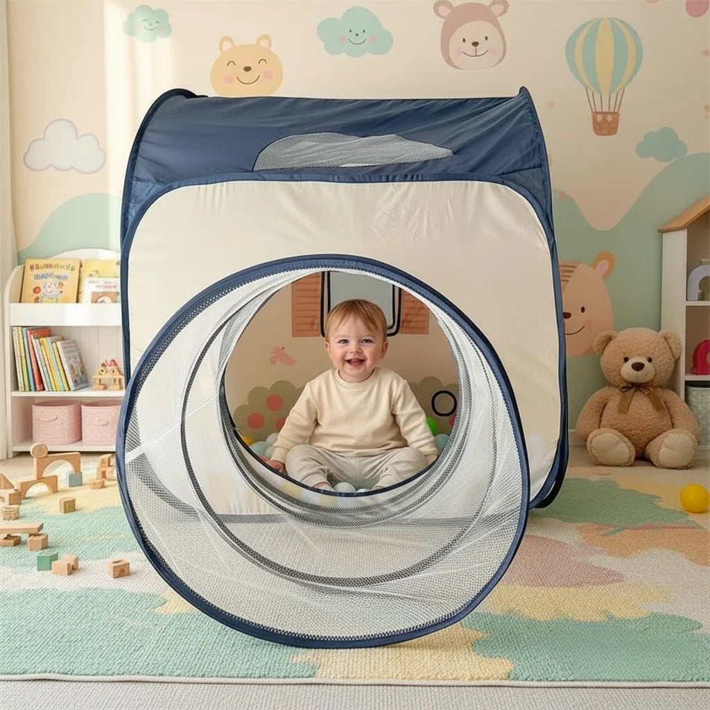 【Outdoor Entertainment】Fun Play Tent with Crawling Tunnel, Large Pop-Up Toy Castle Tent, Portable Toy Playhouse, Great Outdoor Party Tent and Beach Toy, Perfect Holiday Gift for Boys and Girls, Does Not Include Balls