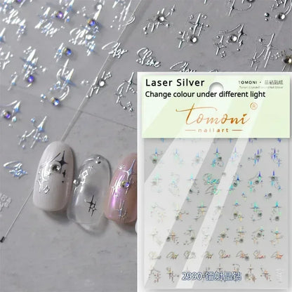 1PC 5D Korean Bronzing Nail Stickers Japanese Gold Silver Star Moon Luxury DIY Nail Art Decoration Decals Manicure Accessories
