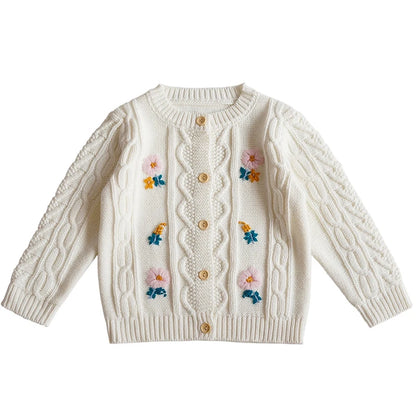 Baby Girls Embroidery Sweater Cardigan Autumn Fashion Cotton Floral Collar Kids Knitted Cardigan Rabbit Coat Outerwear Korean