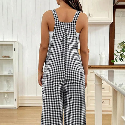 Maternity Overalls Spring/Summer Casual Checkered Jumpsuit Loose-Fit Maternity Overalls