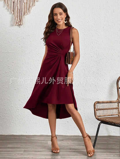 New Women's Dress Slim Sleeveless A-line Skirt Elegant Simple Office Red Korean Midi Skirt for Female