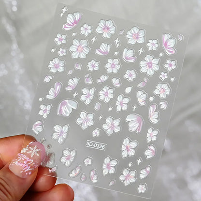 Pink Purple Aurora Shell Butterfly Nail Stickers Shiny Laser 3D Butterflies Nail Decals 8*10cm Adhesive Aurora Shell Butterfly N