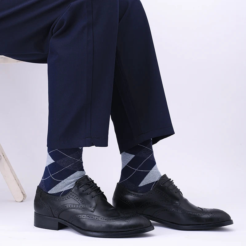 1/5 Pairs Men diamond Pattern Business Mid Tube Socks Anti Odor Sweat Absorbing Comfortable Breathable All Season Casual Socks