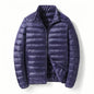 Men White Duck Down Jacket Warm Hooded Ultra Lightweight Packable Coat Winter Water and Wind-Resistant Breathable Down Jacket