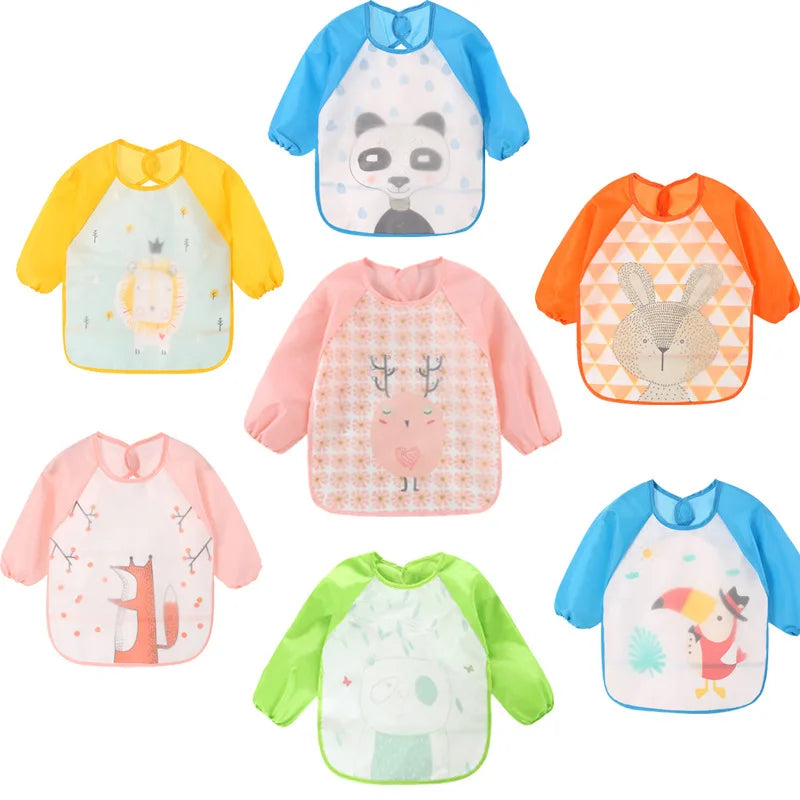 Baby Girls Apron Bibs Toddler Long Sleeve Scarf Waterproof Art Smock Feeding Bib Infant Boys Girls Kids Burp Cloth Bandana
