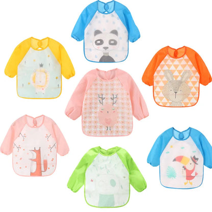 Baby Girls Apron Bibs Toddler Long Sleeve Scarf Waterproof Art Smock Feeding Bib Infant Boys Girls Kids Burp Cloth Bandana