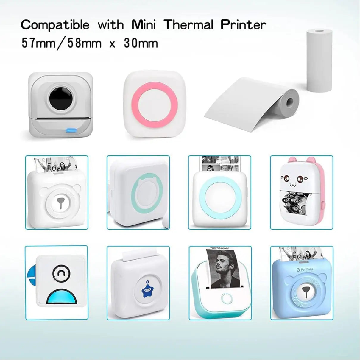 15mm Color Sticker Label White Thermal Label 57mm for Mini Portable Printer Receipt Photo Paper Safe Free BPA Smooth Printing