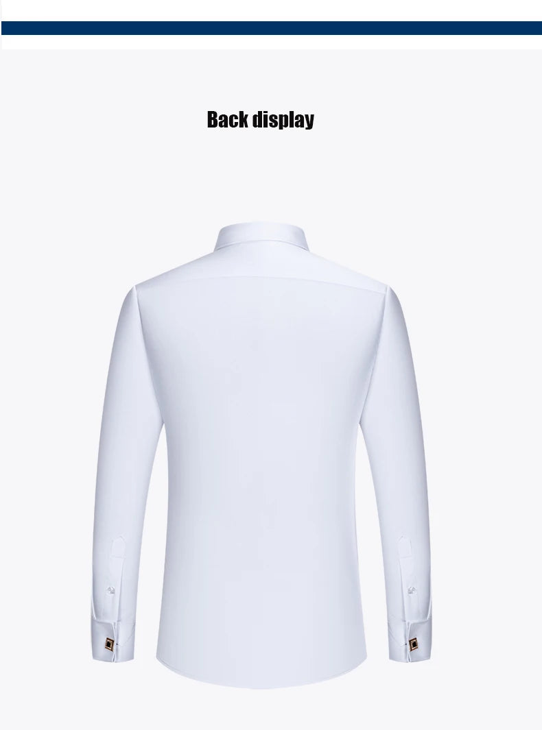 Embroidered French Cufflinks Men's Long-Sleeve Shirt with Collar Pins, Big Collar Dress Shirt for Business Formal Wear, Gentlema