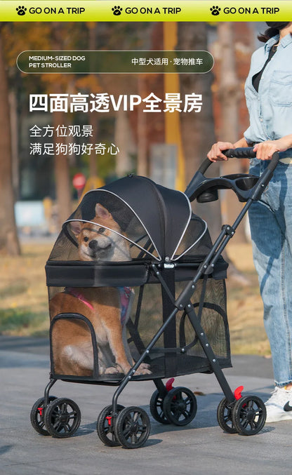 Medium and Large Dog Multi-functional Pet Cart Outdoor Travel Large Walking Dog Cart Portable and Foldable