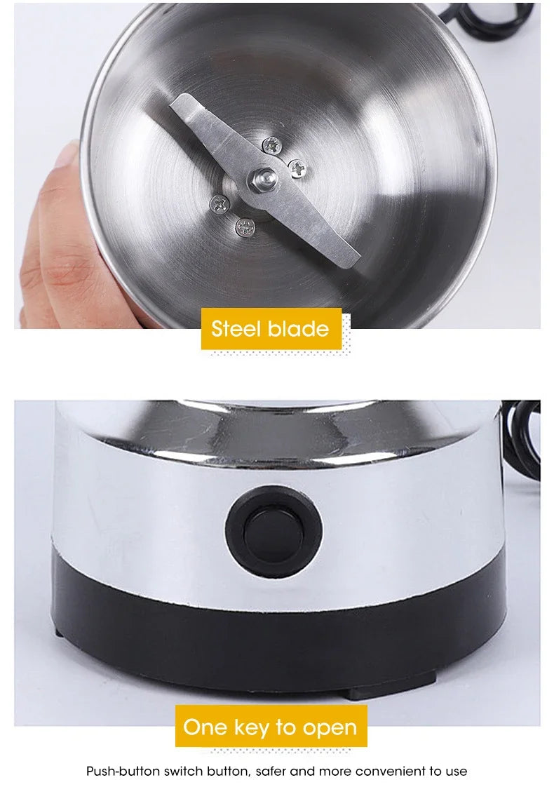 Mini Electric Grinder 300ml Ultrafine Pulverizer for Baby Food Coffee Spice Pepper Grain Mill with 2/4 Blades Household Use
