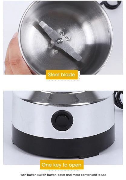 Mini Electric Grinder 300ml Ultrafine Pulverizer for Baby Food Coffee Spice Pepper Grain Mill with 2/4 Blades Household Use
