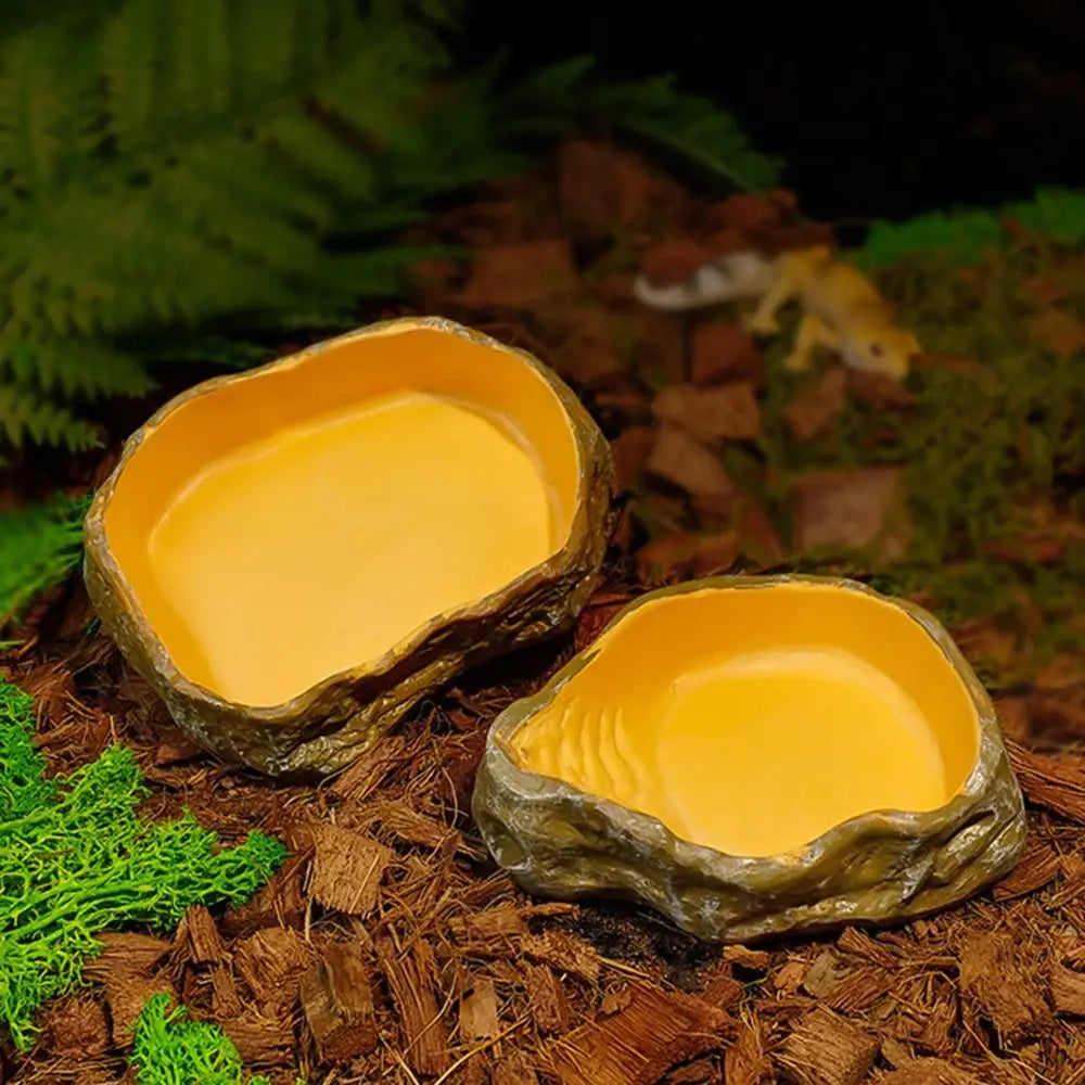 Multi-functional Reptile Feeding Bowl Multicolor Tree Stump Shape Crawler Water Basin Faux Stone Leak Proof