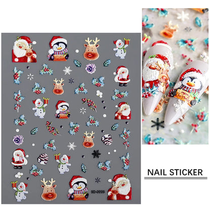 1sheet 5D Halloween Nail Stickers Pink/Green/Black Cartoon Pattern Nail Art Slider DIY For Sweet Cool Girl Cute Nail Decoration