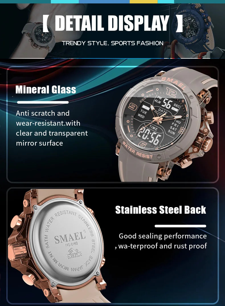 SMAEL Brand 8140 Waterproof Dropshipping Watch Alarm Clock Night Light Young Fashion Business Quartz Sport Wristwatches