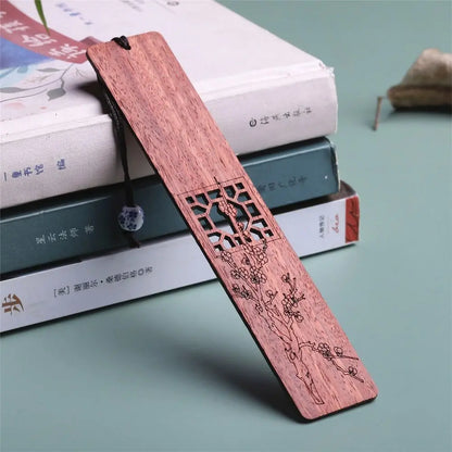Chinese style wooden mahogany bookmark hollow window blossom plum orchid bamboo chrysanthemum lettering carving company Wen Chua