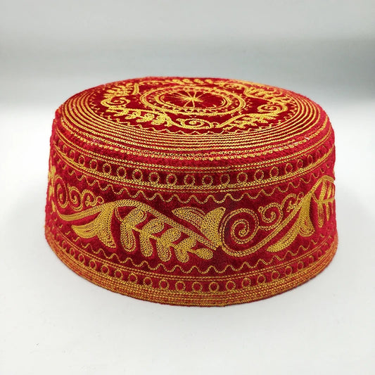 Muslim Prayer Hats Red Cotton Embroidery Kufi Cap Turban Indian Style for Men Saudi Arabia Islamic Clothing Jewish Islamism Scar