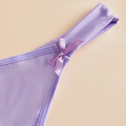 1pcs Sexy Ladies G-string Low Rise Bow Intimate Lingerie Comfortable Solid   Women Panties Hot Sale Female Thongs T-back