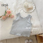 Girls' Ribbed Camisole with Embroidery & Ruffle Trim – Soft Spaghetti Strap Tank Top for Summer, Layering or Beach Wear