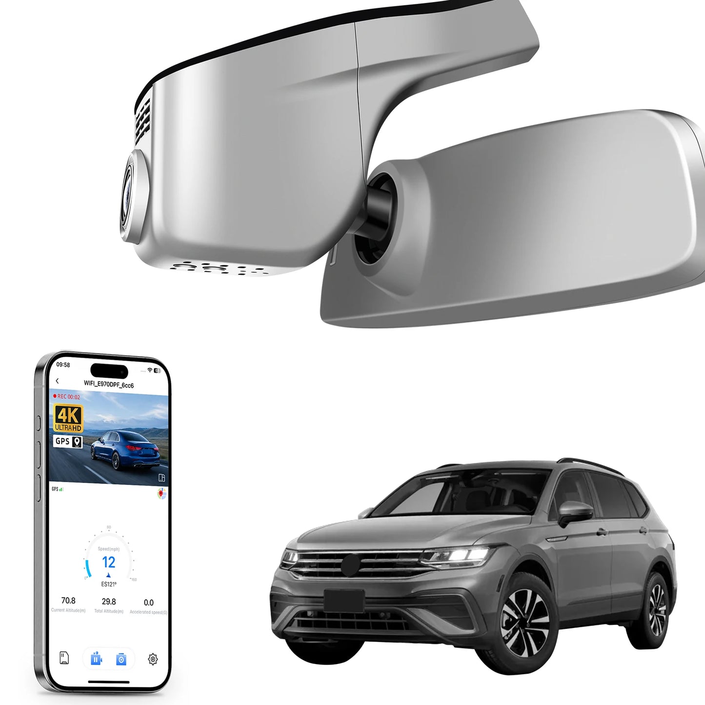 Mangoal 4K Dash Cam GPS WiFi & APP For Volkswagen Tiguan Gen2 AD BW Dash Car Camera 2018-2024 Plug and Play