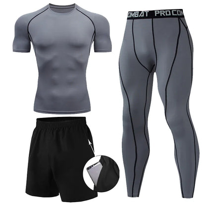 Men's 2/3pcs sets Boxing suit rashguard male kit MMA compression clothing men long-sleeved t-shirt+leggings tracksuit Sport Suit
