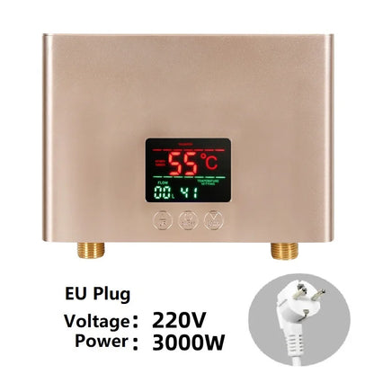 110V 220V Instant Water Heater Kitchen Bathroom Wall Mounted Electric Water Heater Hot Water Shower with LCD Temperature Display